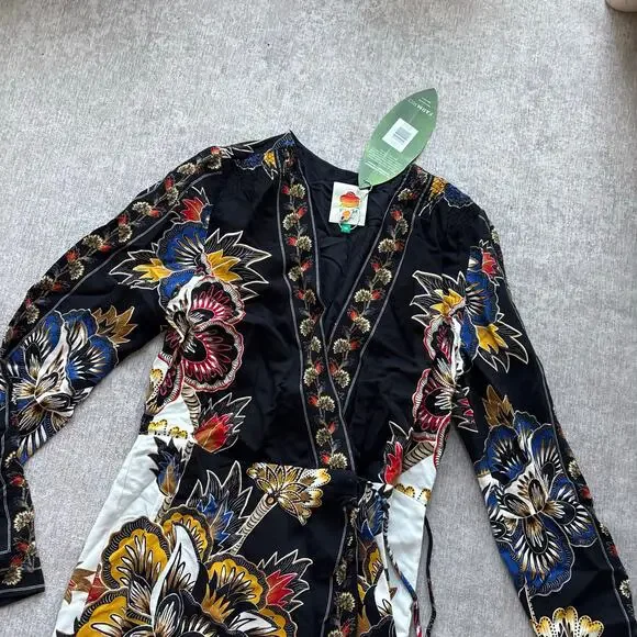 NWT $248 Farm Rio Maxi Floral-print Crepe Wrap Mini Dress - Picture 6 of 6